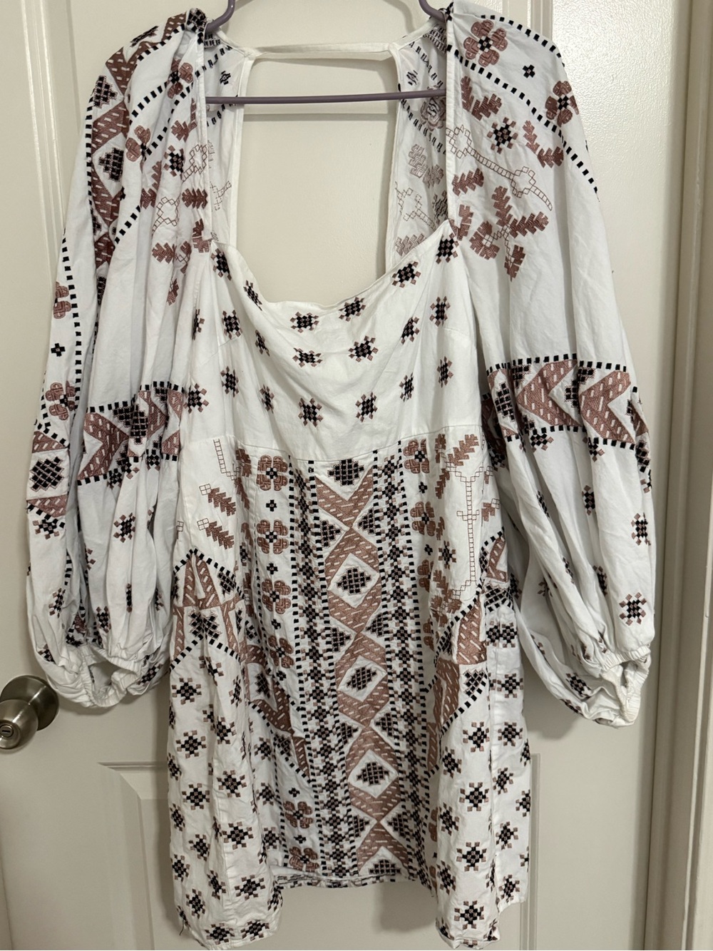 ASOS White Mini Dress with Brown and Black Embroidery